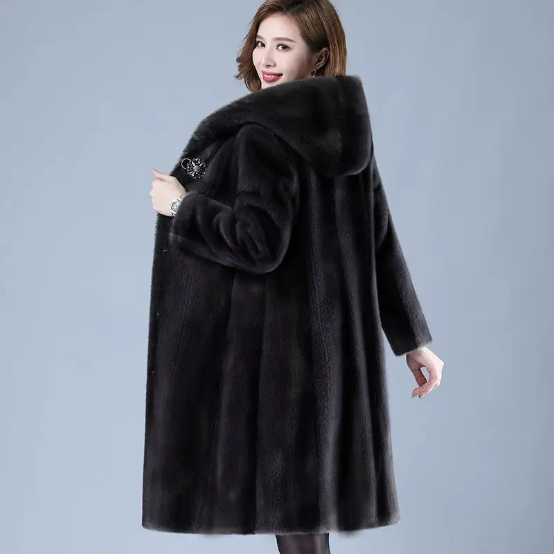 2022 Autumn Winter New Mink Velvet Jacket Women's Hooded Thicken Parka Plus Size Warm Faux Fur Coat Female Windproof Long Coats