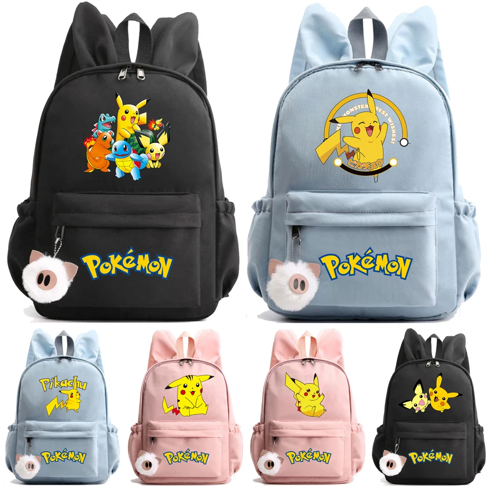 

Школьный ранец с Аниме Пикачу для девочек и мальчиков, легкий водонепроницаемый детский рюкзак с милыми кроличьими ушками, с героями мультфильмов, покемонами