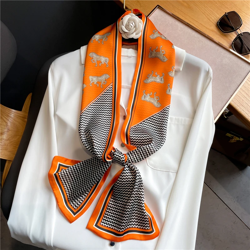 

Новые повязки для волос, узкий шарф, Женская атласная шелковая лента, шейный платок, модные женские шарфы, бандана