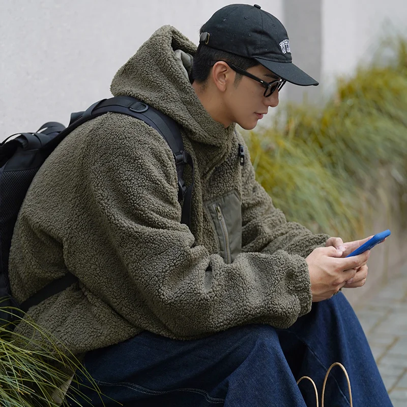 Winter Jacket Men Warm Fashion Retro Thicken Lamb Hair Jacket Men Streetwear Korean Loose Thick Hooded Short Coat Mens Clothes