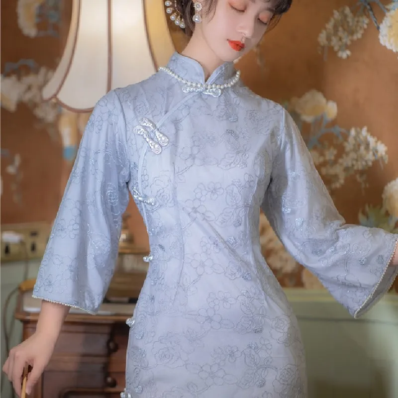 Платье-Ципао женское в китайском стиле пикантный облегающий сарафан с цветочной