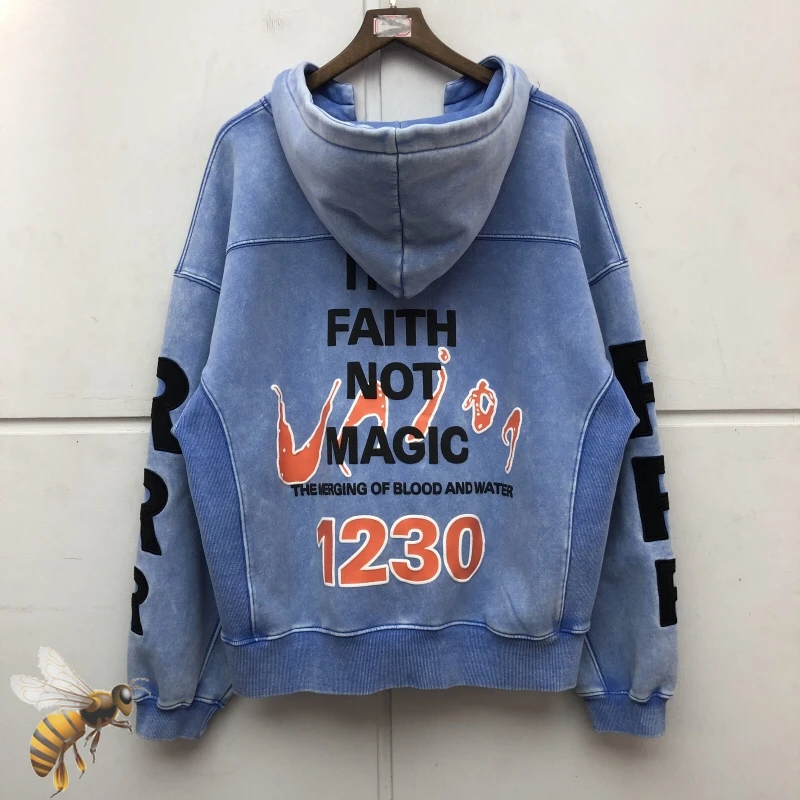 RRR123 Hoodie Men Women Embroidery High Quality Puff Pastry Print Vintage Heavy Fabric Blue Sweater