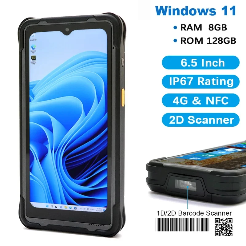 Фото Прочный Windows PDA-терминал 6,5 дюймов N5100, 8 ГБ ОЗУ, 128 ГБ ПЗУ, 4G LTE, Wi-Fi, Bluetooth, 2D сканер, мини-прочный планшет №1
