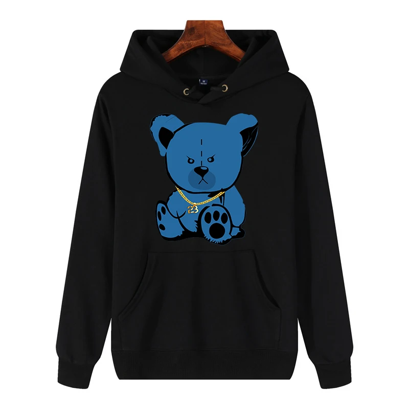 

Teddy Bear Hoodies To Sneaker Match Retro 1 Dark Marina Blue Cotton Graphic Hoodies For Men