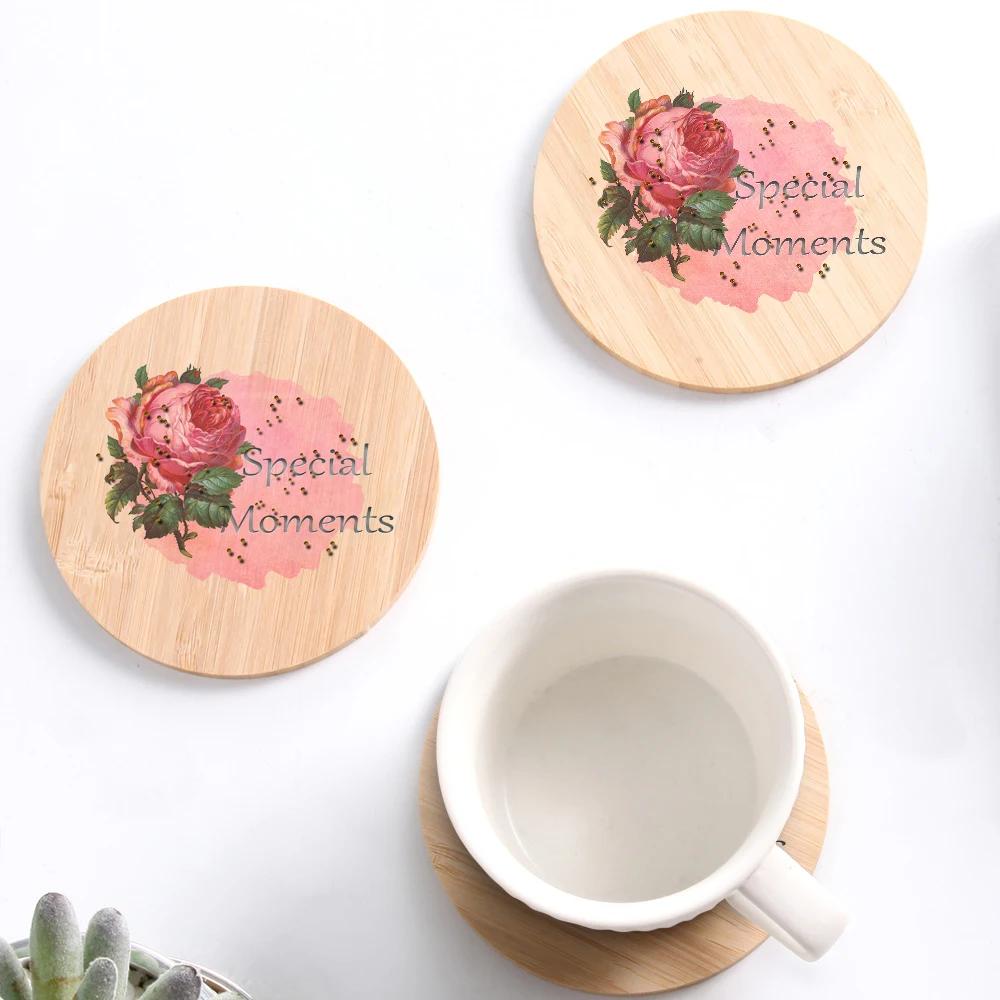 

Beautiful Drink Coasters Cup Pads Insulated Round Cup Mats Home Office Table Decor Art Flower Crafts Gift Drinkware