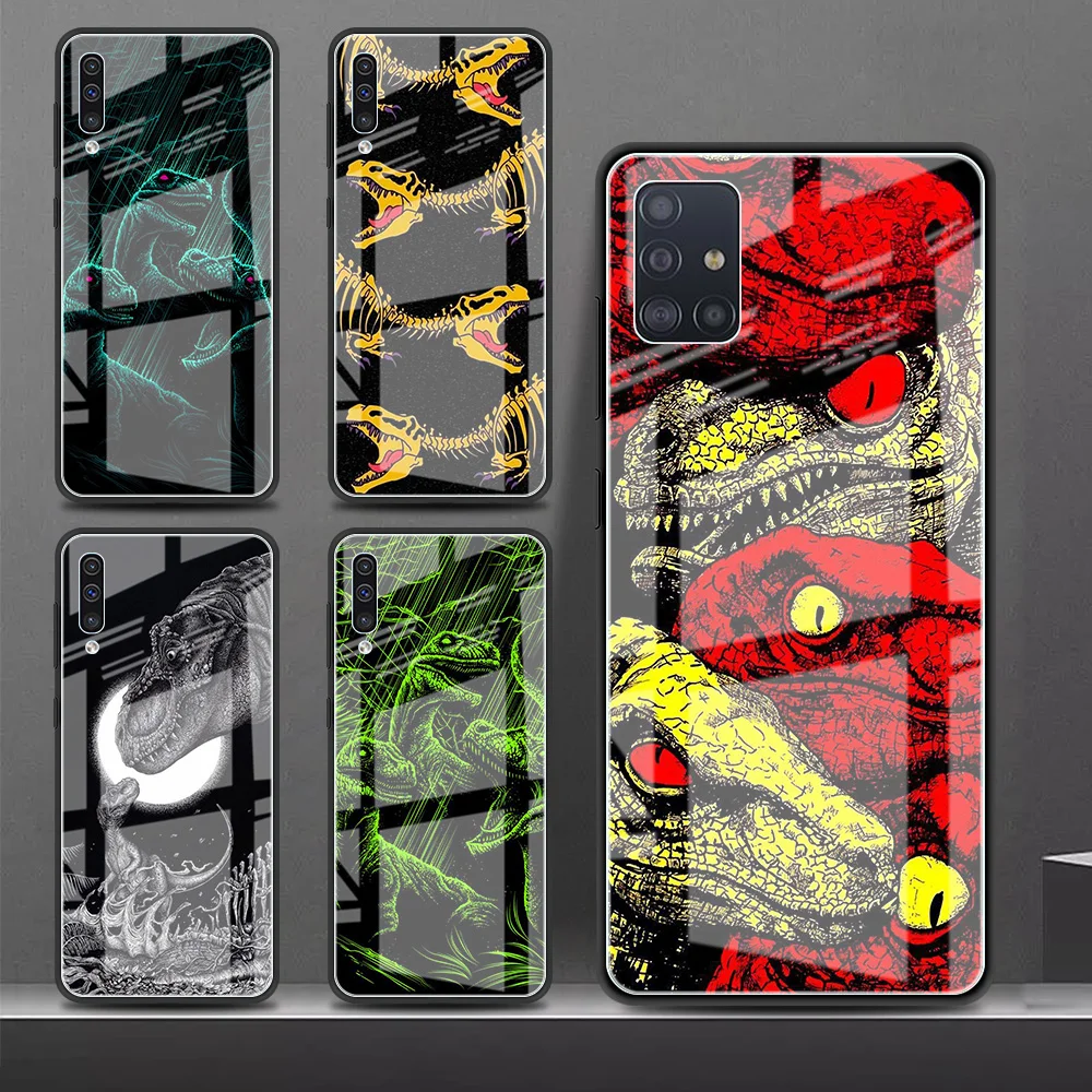 

Luxury Cute Dinosaur Glass Case For Samsung Galaxy A52 A71 A50 A51 A70 A21s A31 A72 A10 A12 A30 A11 A22 5G Phone Cover