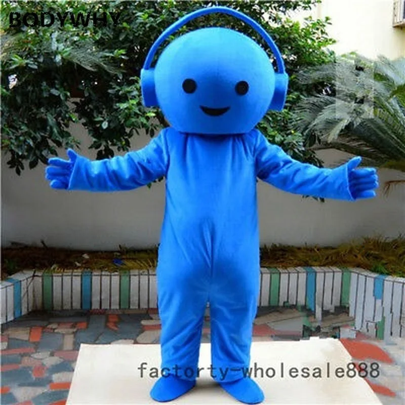 

High Quality Advertising Blue Music Headset Mascot Costume Suits Birthday Adults Dress Outfit Free Shipping