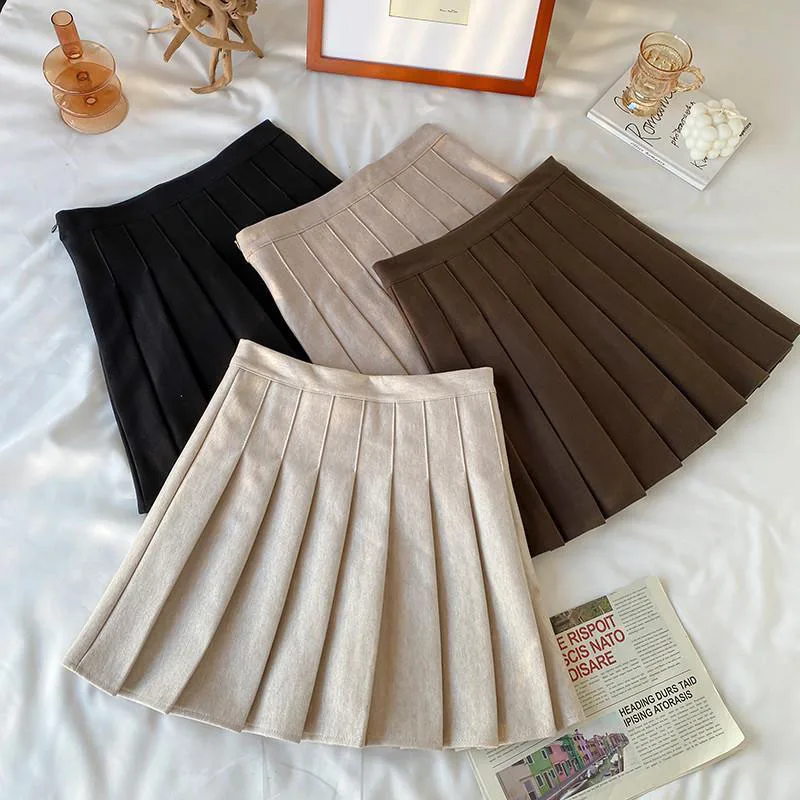 

Korean Fashion Women Woolen Pleated Skirt Y2K Uniform Jk High Waist Mini Skirts Girl All-Match Street A-Line Short Skirts