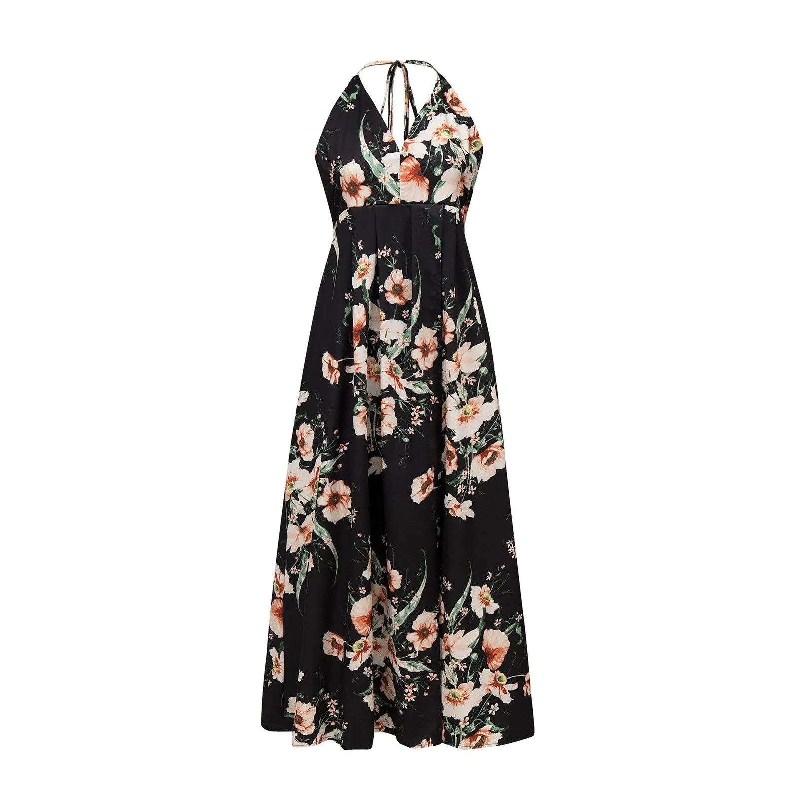 

2022 Bohemian Floral Dress Robe Elegant Sleeveless Swing Vestidos Women Summer Backless Halter Dress Beach Holiday Long Dresses