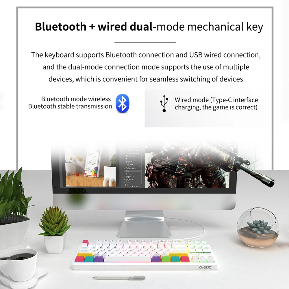 Механическая клавиатура Nacodex Ajazz K870T Беспроводная Bluetooth синие коричневые