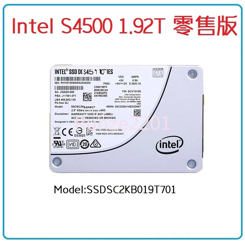 

Твердотельный накопитель Intel S4500 S4510 S4600 S4610 960G 1,92 T SATA Enterprise