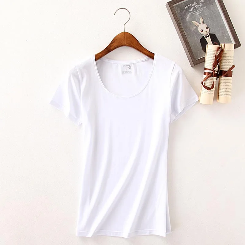 Эластичные летние однотонные женские футболки с коротким рукавом тонкие в стиле