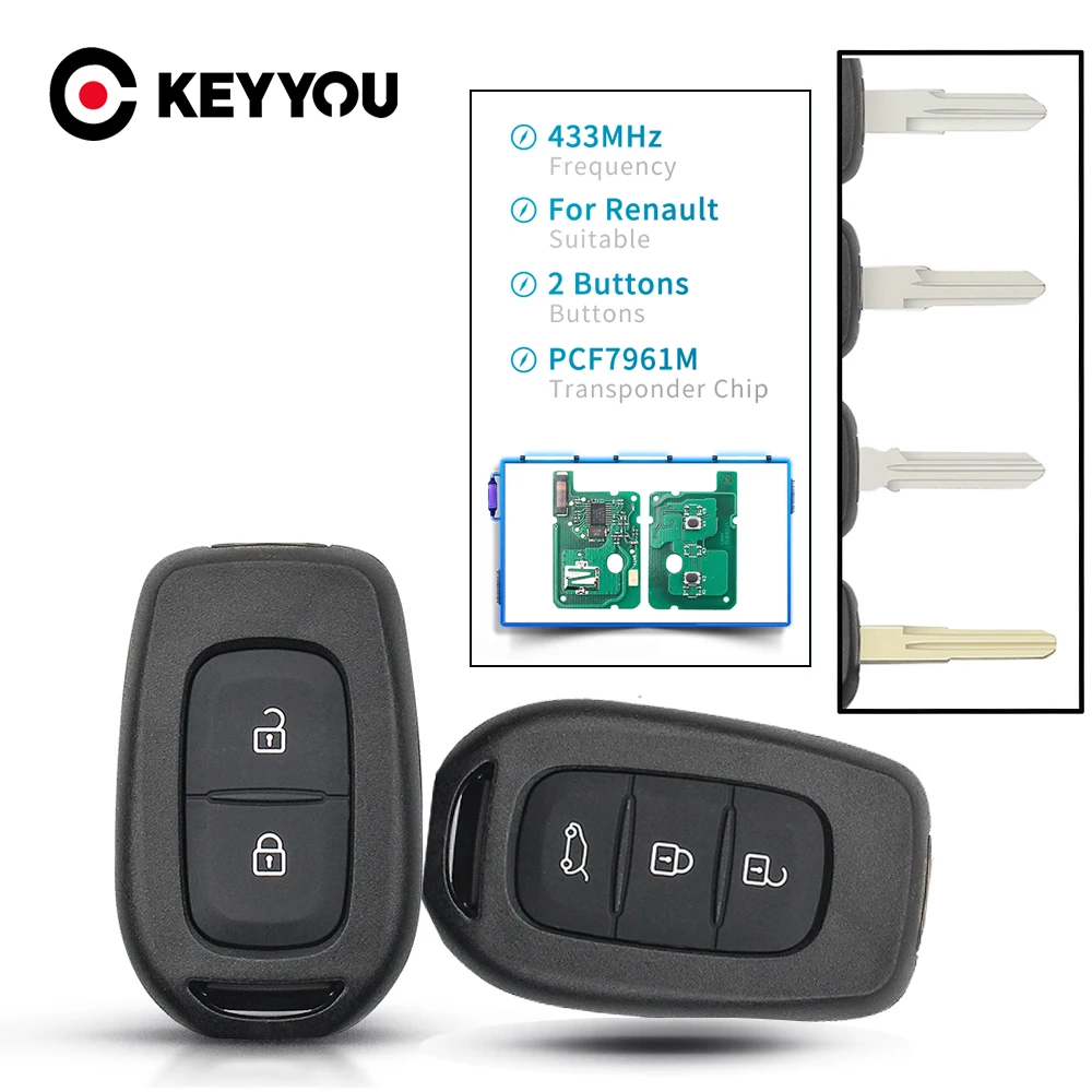 KEYYOU Remote Car Key 433mhz PCF7961M 4A Chip 2/3 Buttons For Renault Sandero Dacia Logan Lodgy Dokker Duster Trafic Clio Master