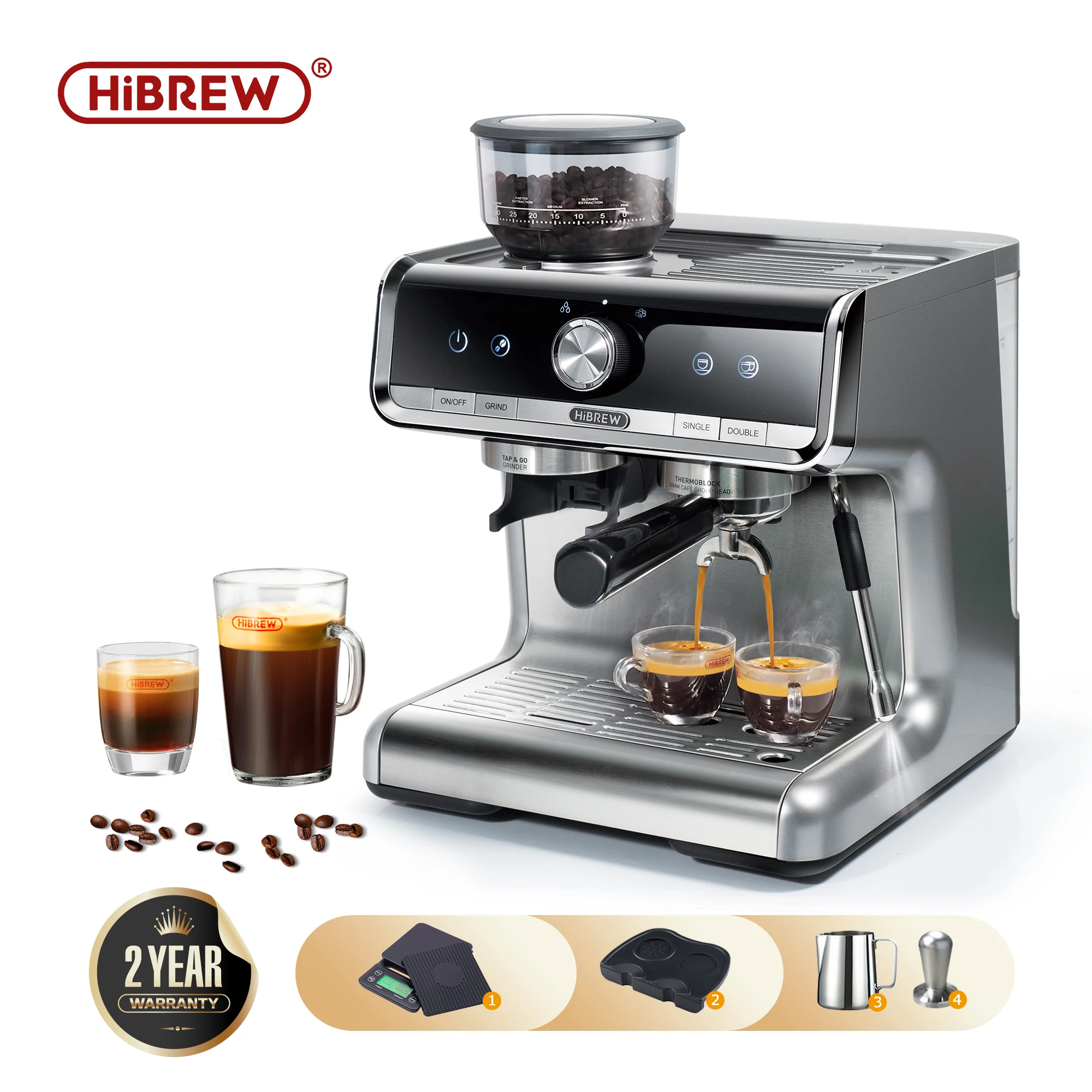 HiBREW Barista Pro 19Bar Bean to Espresso,Cafetera Commercial Level Coffee Machine with Full Kit for Cafe Hotel Restaurant H7