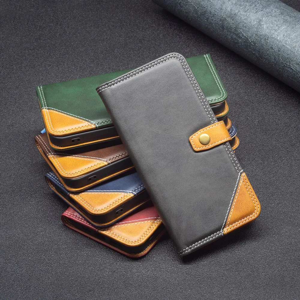 

Retro Colorblock PU Leather Phone Case for Galaxy M53 M33 M23 A03 A23 A73 A13 A33 A53 A22 A12 A32 Card Slots Bracket Full Cover