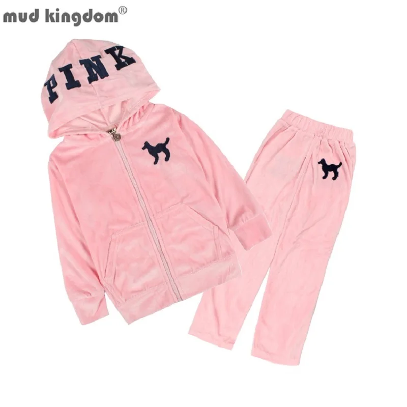 

MudkingdomToddler Girl Outfits Velvet Zipper Hooded Cartoon Print Coats and Pants Suit for Kids Clothes 2Pcs Sets Fall Winter