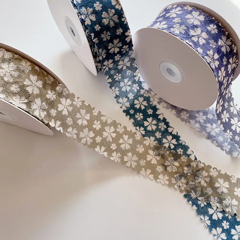 Vintage Floral Lace Chiffon Ribbon Hair Accessories DIY Bow Jewelry Clothing Sewing Crafts Materials Denim Color