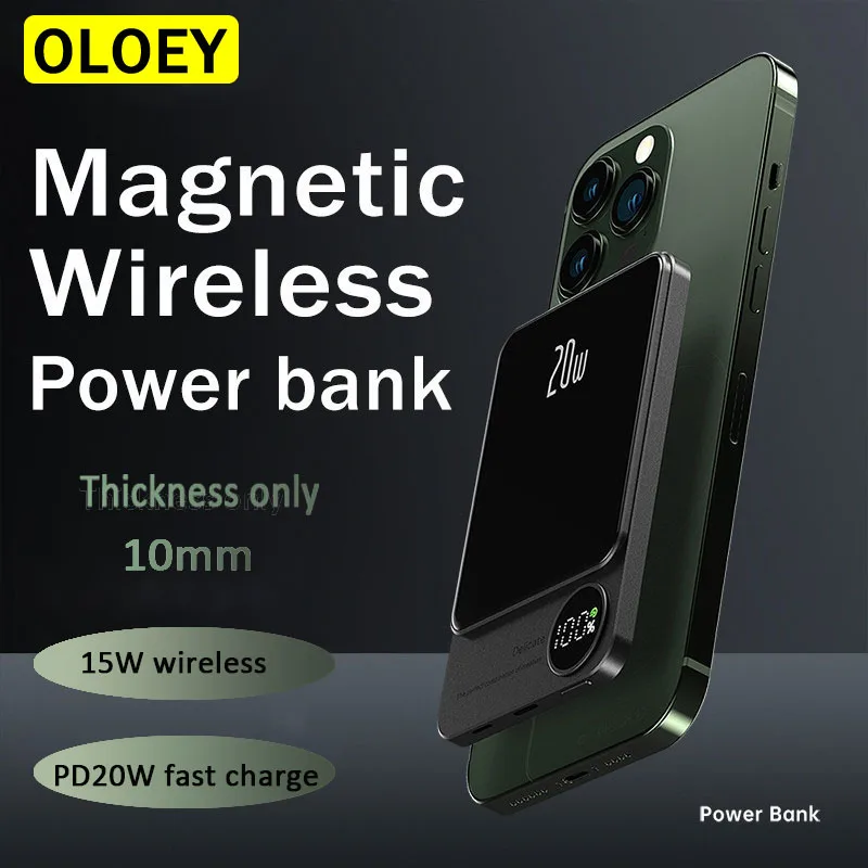 New 10000mAh  15W Fast Wireless Charger Magnetic Power Bank For iphone 12 13 14 External Auxiliary Battery Pack