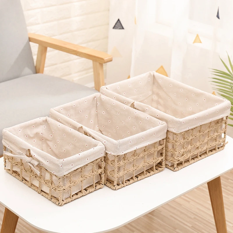 

Handmade Woven Storage Basket Rope Woven Storage Basket Desktop Sundries Organizer Key Food Books Snacks Cosmetic Organizer Box