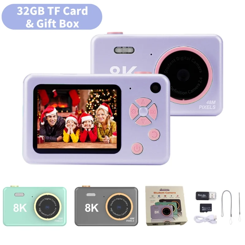 2.4 Inch HD Screen Mini Camera Toy for Kids Front and Rear Dual Camera 32GB USB Charging Cartoon Camera Toys for Children