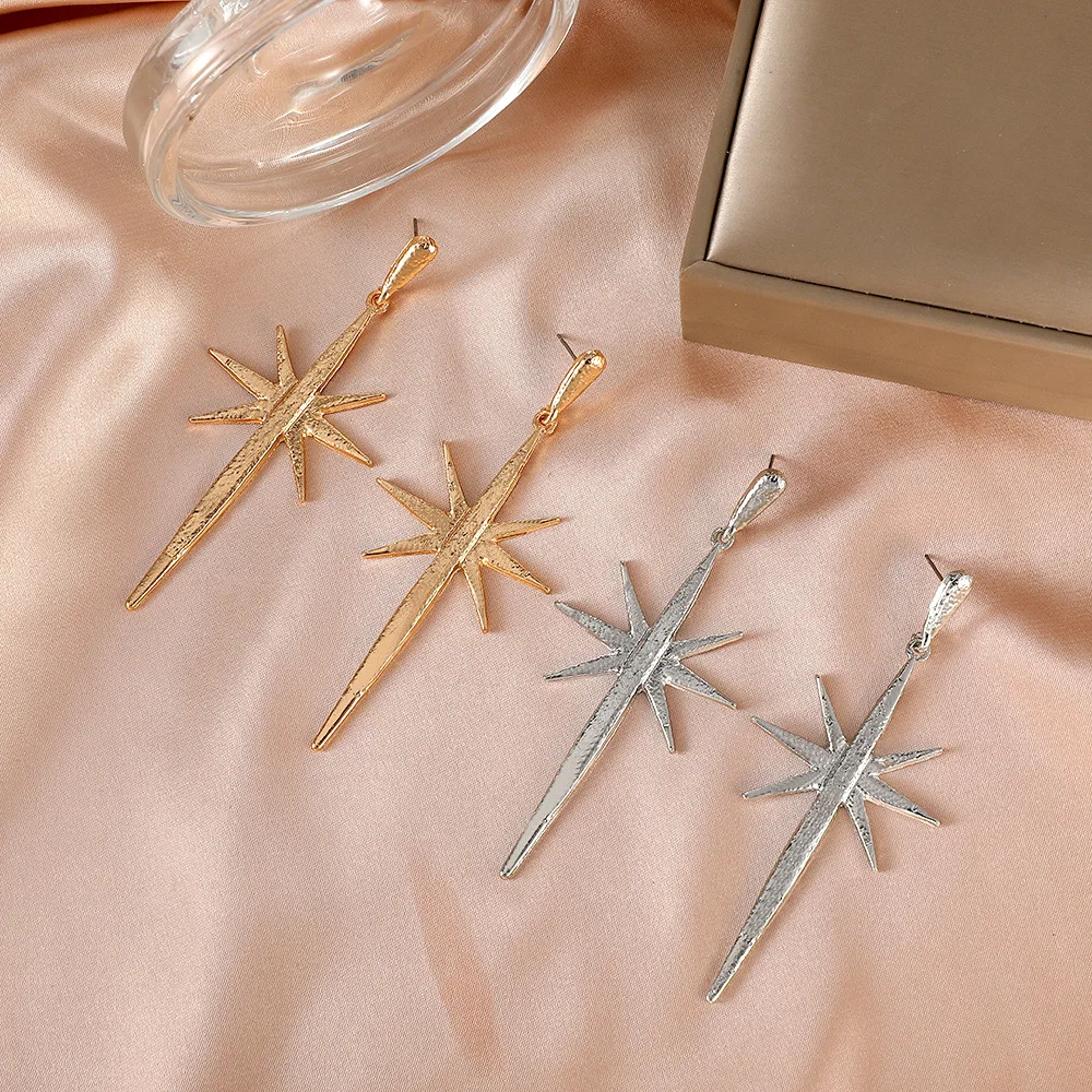 

Sheishow Fashion Exaggerated Long Star Shape Drop Earrings for Women Delicate Alloy Electroplat Trend Jewelry Design Accessories