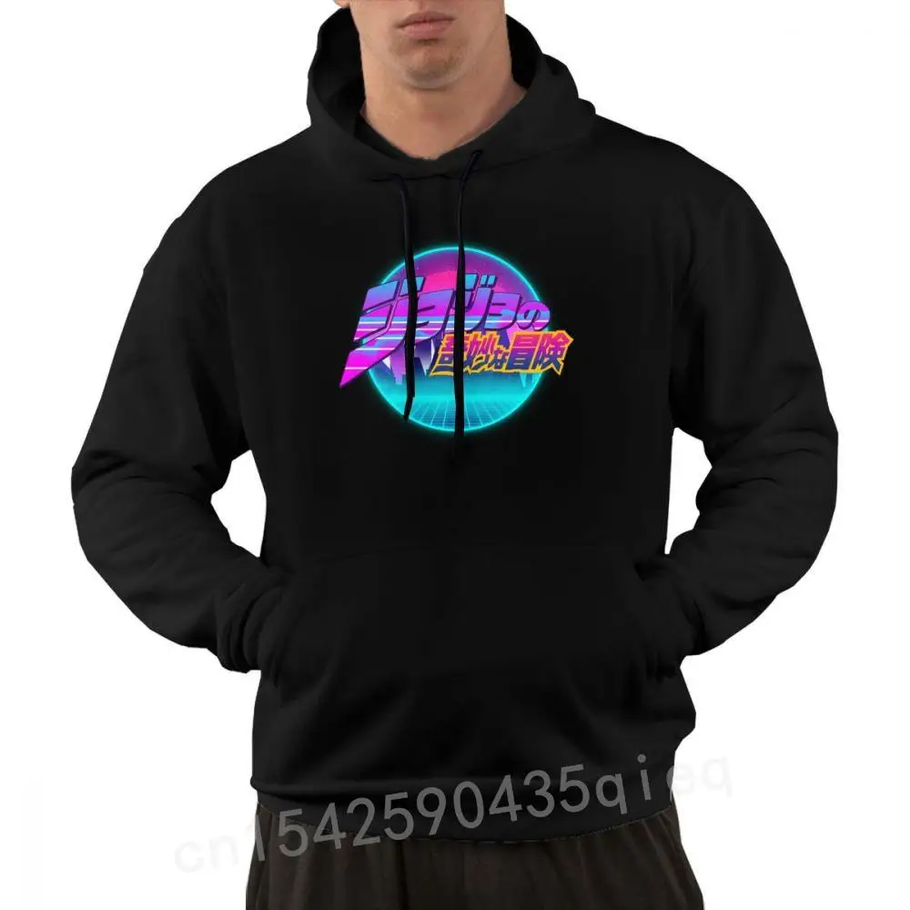 

Jojo Bizarre Adventure Pocket Hooded Sweatshirt Men Autumn Cotton Velvet Fleece Hoodie Retrowave Neon Anime Manga Pullovers