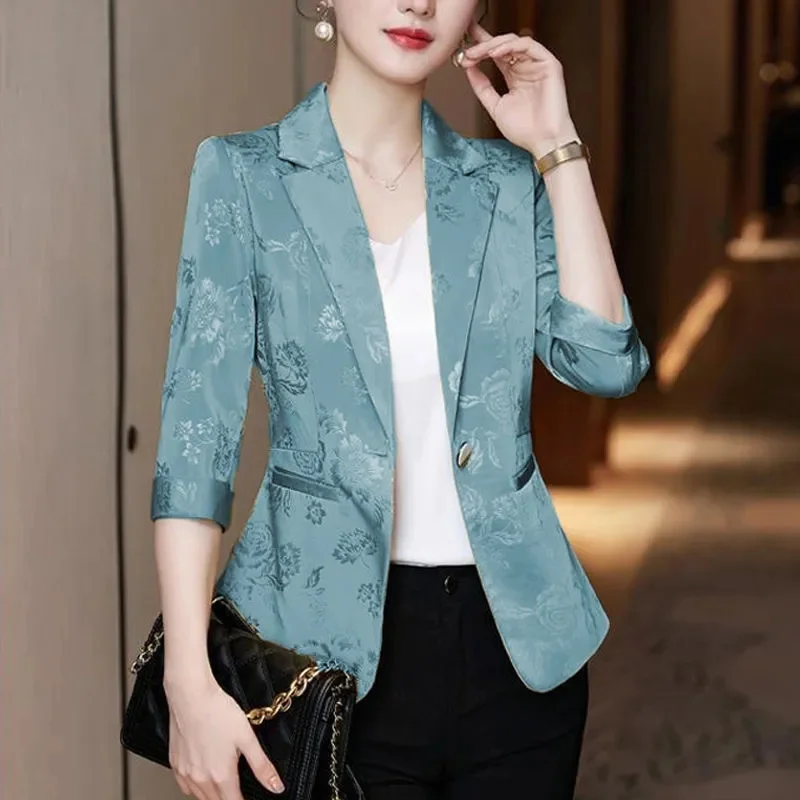 

Blazer Jacket Wwomen's New Korean Slim Jacquard Suit Coat Spring And Autumn High-Grade Outerwear Grade Joker Overcoat Female Top