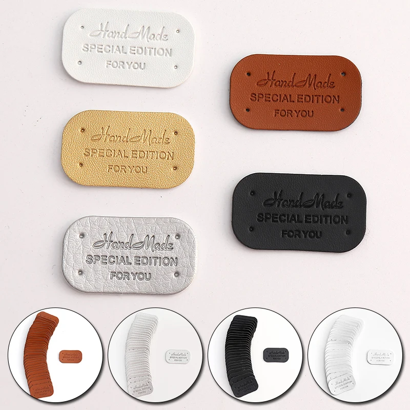 

20pcs Pu Leather Labels Tags For Handmade Garment Diy Hats Bags Jeans Shoes Embossed Tags Decoration Clothing Sewing Accessories
