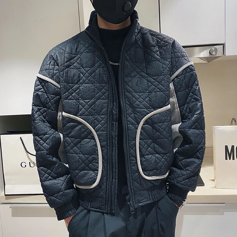 2022 Contrast Stitching Men Jackets Winter Thickened Warm Stand Collar Overcoat Windproof Casual Puffer Parkas Streetwear Coats