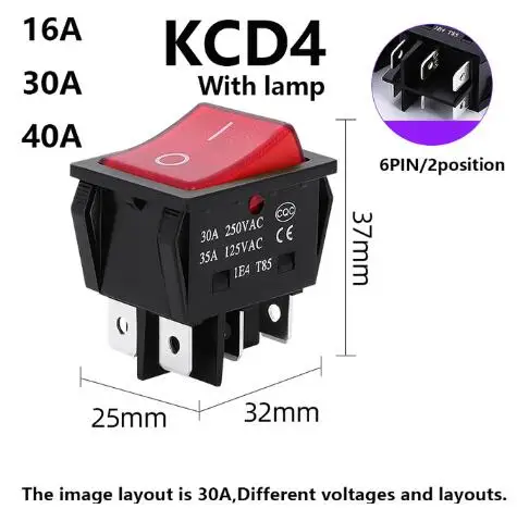 

Переключатели кнопки питания KCD4, пластик, 30/35A 250/125 В переменного тока