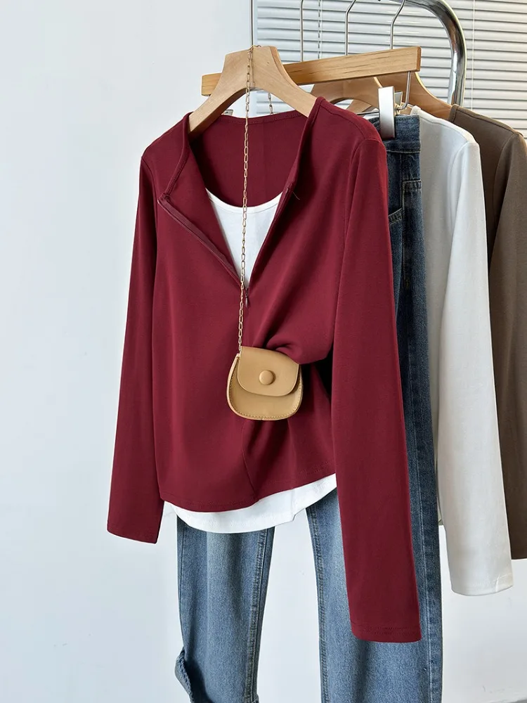 Женская Осенняя одежда новинка 2024 Повседневная футболка контрастных цветов с