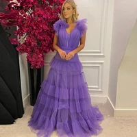 verngo elegant lavender tulle long prom dresses ruffles shoulder v neck tiered skirt floor length evening gowns 2022
