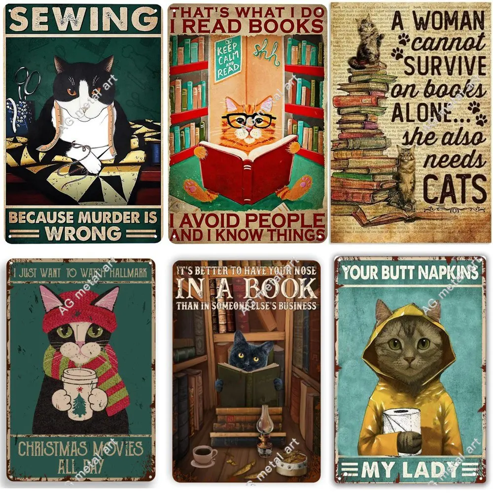 

That's What I Do I Read Books I Avoid People and I Know Things Cat Vintage Tin Poster Funny Metal Sign for Home Cafe Wall Decor