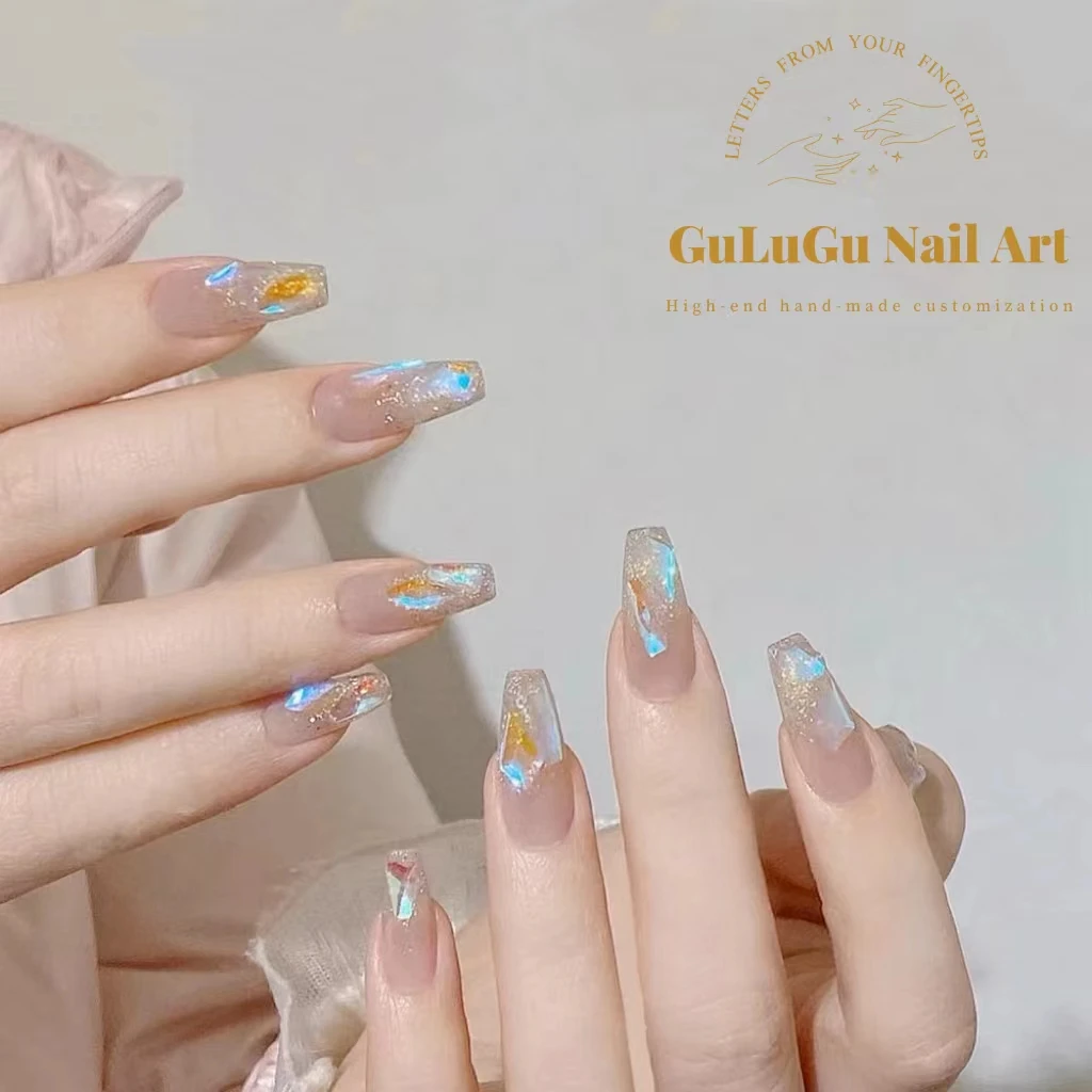 High-end handmade custom-made ultra-shiny aurora diamond removable fake nails for women