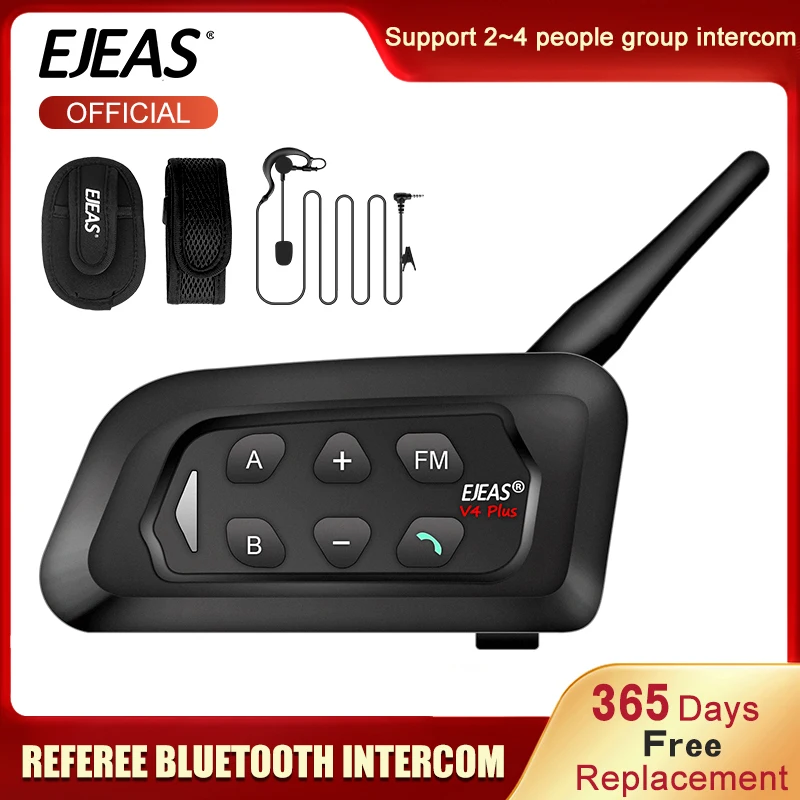 EJEAS V4C Plus Referee Intercom Headsets 2-4 Group Bluetooth Full Duplex Communication between Soccer Handball Football Hockey
