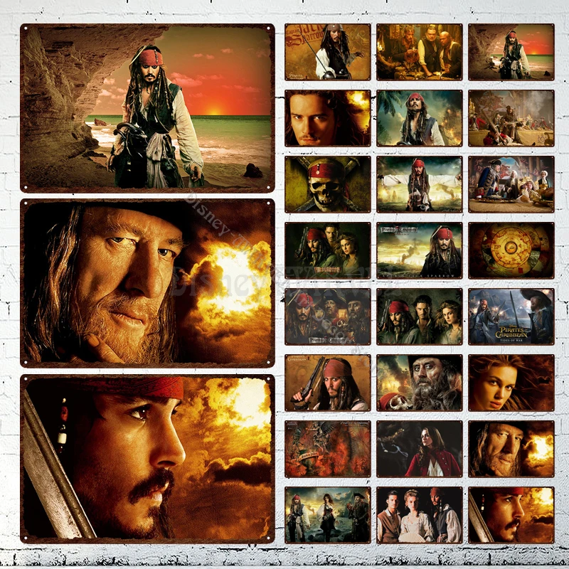 

Pirates of The Caribbean Metal Tin Sign Disney Movie Wall Stickers Metal Plate Captain Jack Tin Plaque Metal Poster Club Decor