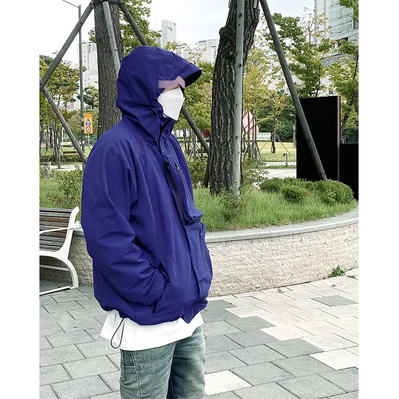 

Korean Fashion Men Hooded Windbreaker Jacket Oversized 2023 Multiple Pockets Zipper Outdoor Stormsuit Bomber Spring