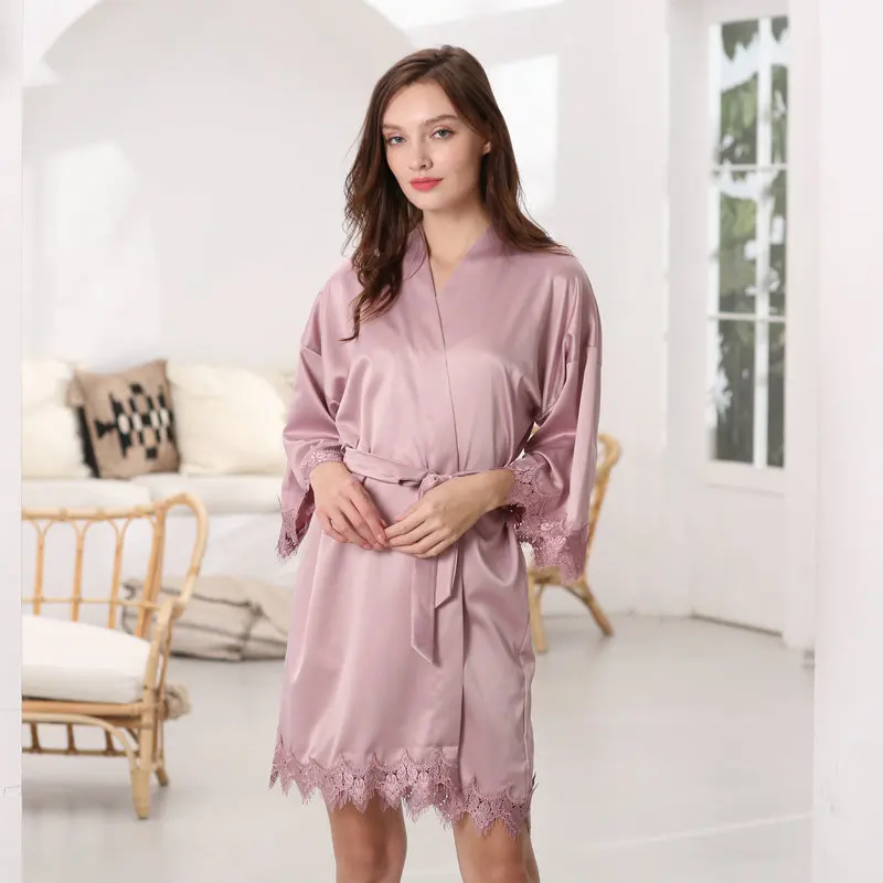 Bridal Robes Silk Satin Robe Lace Style Soft Night Dress Mariage Bridesmaid Robes Women Sleepwear Robe Wedding