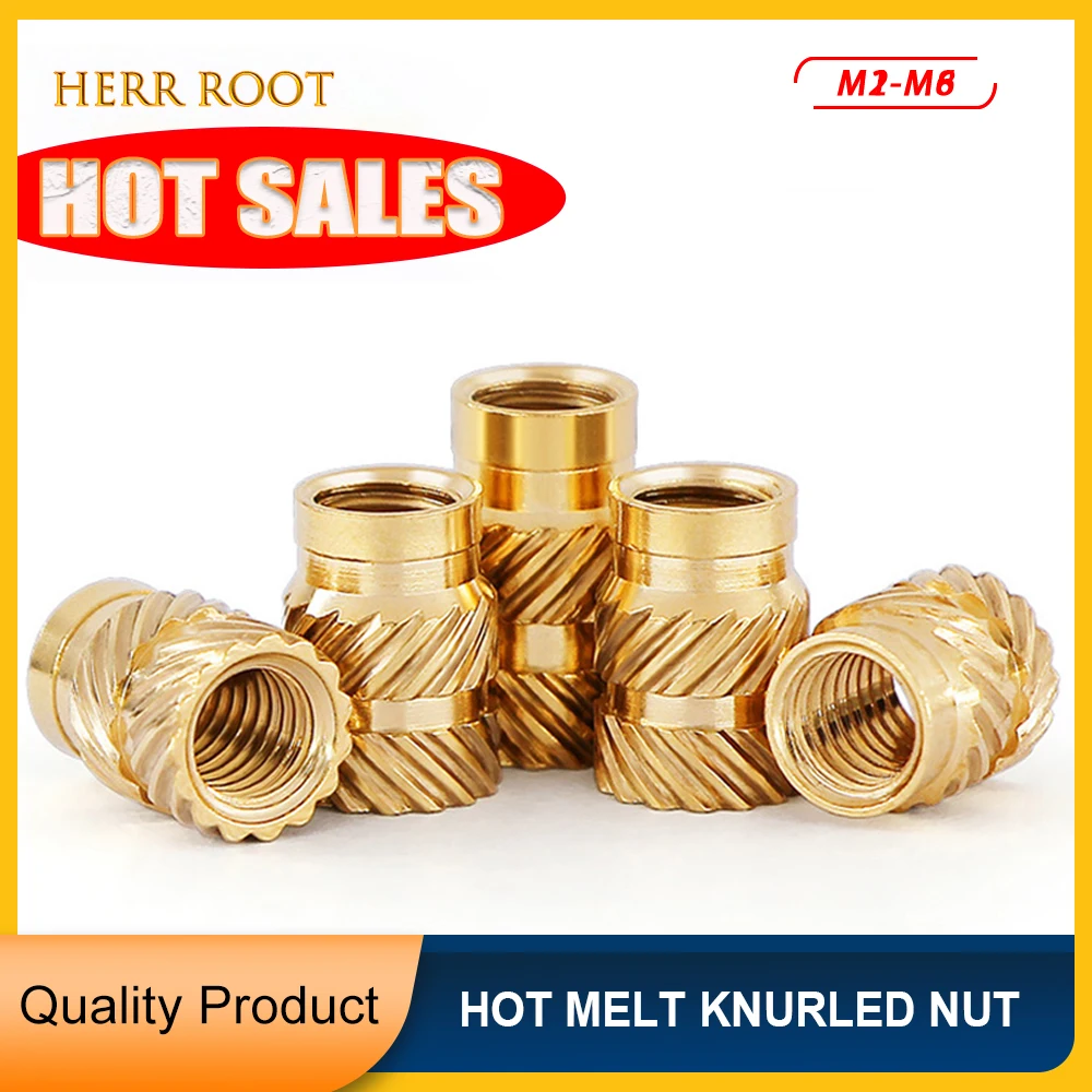 

M1 M1.4 M1.6 M1.7 M2 M2.5 M3 M4 M5 M6 M8 Brass Insert Nut Heat Threaded Hot Melt Knurled Injection Embedment Nut of 3D Pringting