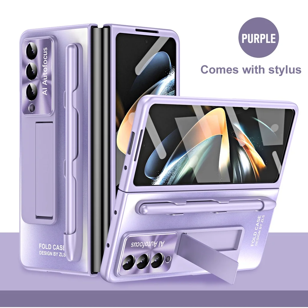 

For Samsung Galaxy Z Fold 5 4 3 Case Kickstand Bracket Camera Protection Stand Ultra-thin Shock-proof frosted Case With Pen Slot