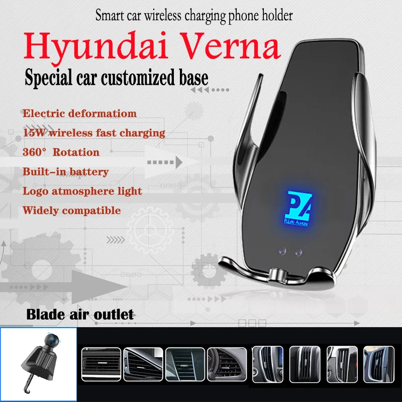 

Car Cell Mobile Phone Holder Wireless Charger 15W Mount Navigation For Hyundai Verna 1.4 GS GLS Sport CVT Top 2016 2020