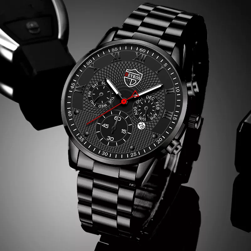 часы мужские Роскошные золотые кварцевые спортивные наручные с календарем и