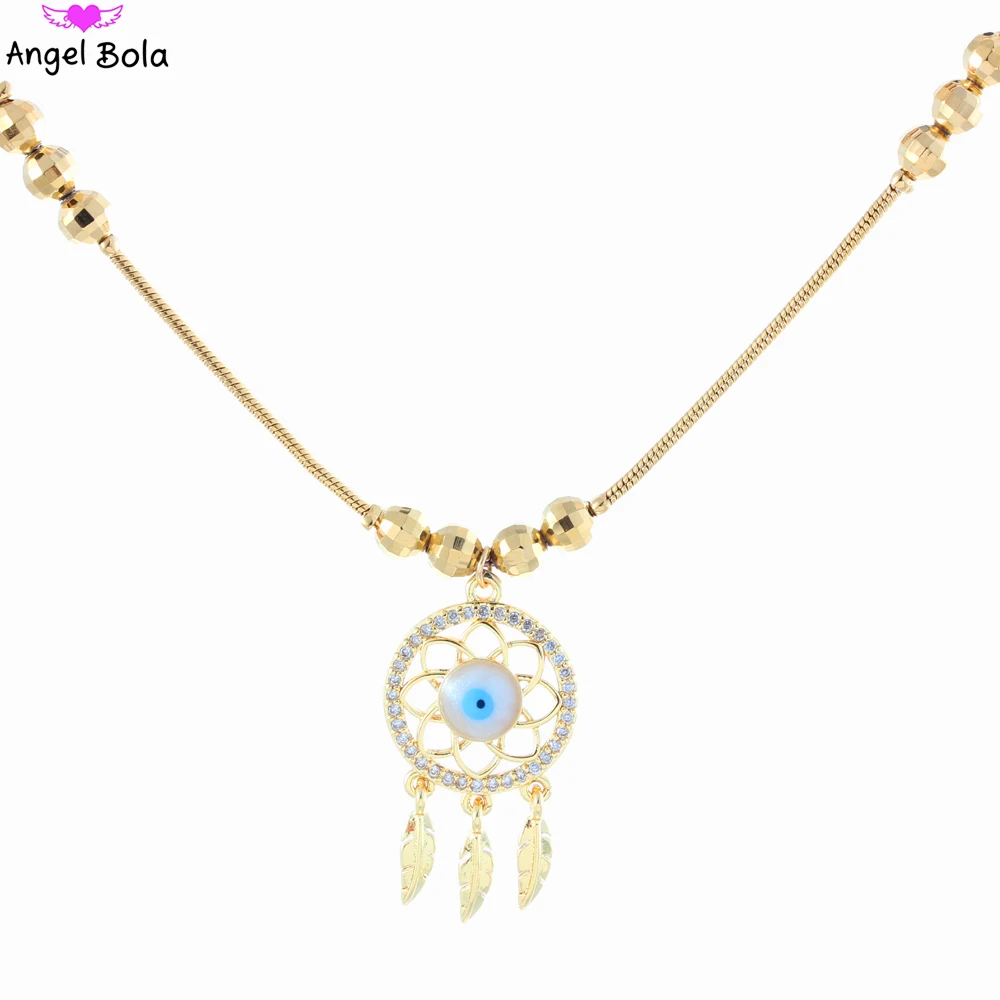 

Fashion Dreamcatcher Evil Eye Pendant Necklaces for Women Chain Jewelry 18k Gold Zircon Hollow Beads Long Choker Necklace Girl