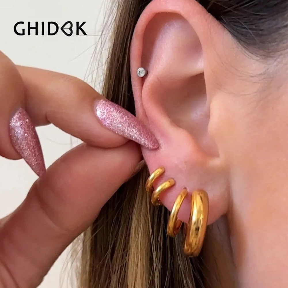 Фото Модные Позолоченные серьги GHIDBK из нержавеющей стали, 6 шт., толщина 2,5 мм и 5 мм, маленькие круглые серьги для женщин и мужчин, пряжка для ушей, оптовая продажа №1