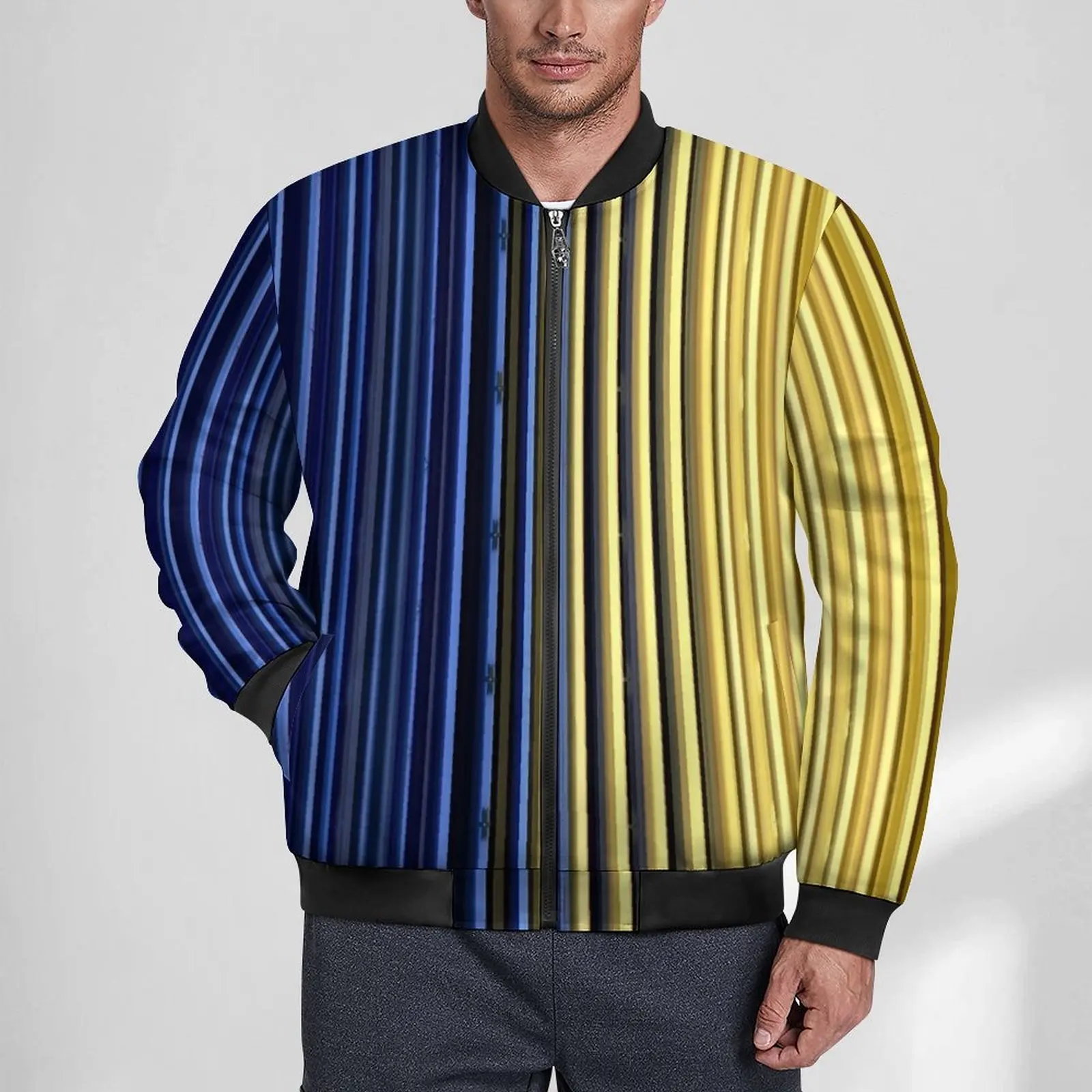 

Yellow Blue Striped Jackets Winter Two Tone Kawaii Casual Coats Man Waterproof Outdoor Windbreak Printed Oversize Jacket