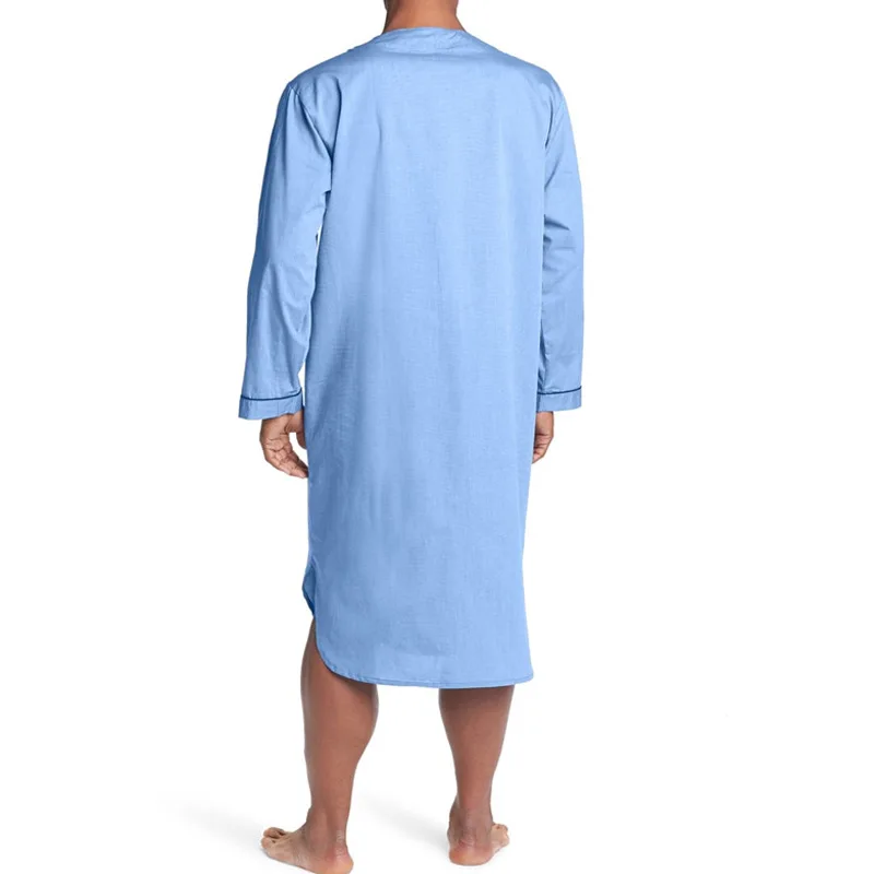 Muslim Men's Robe Southeast Asian Spring Autumn Loose V Standing Long Sleeved Medium Length Robe Solid Color Pajamas