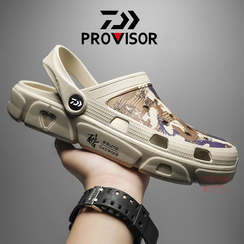 

2022 Daiwa Fishing Hole Shoes Men Summer Casual Baotou Slippers New Outdoor Non-slip EVA Thick Bottom Wear-resistant Beach Shoes