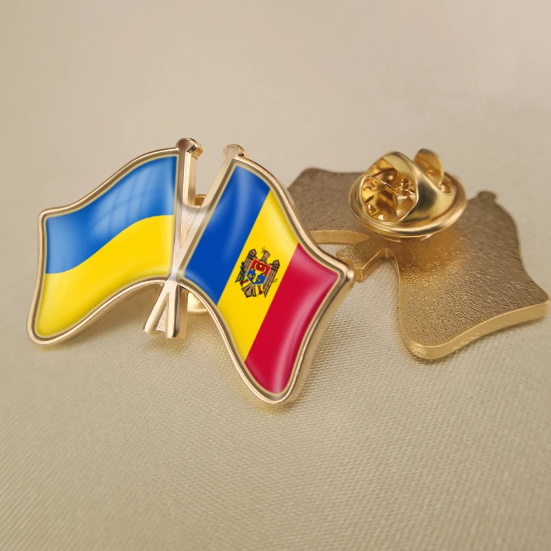 

Ukraine and Moldova Crossed Double Friendship Flags Lapel Pins Brooch Badges