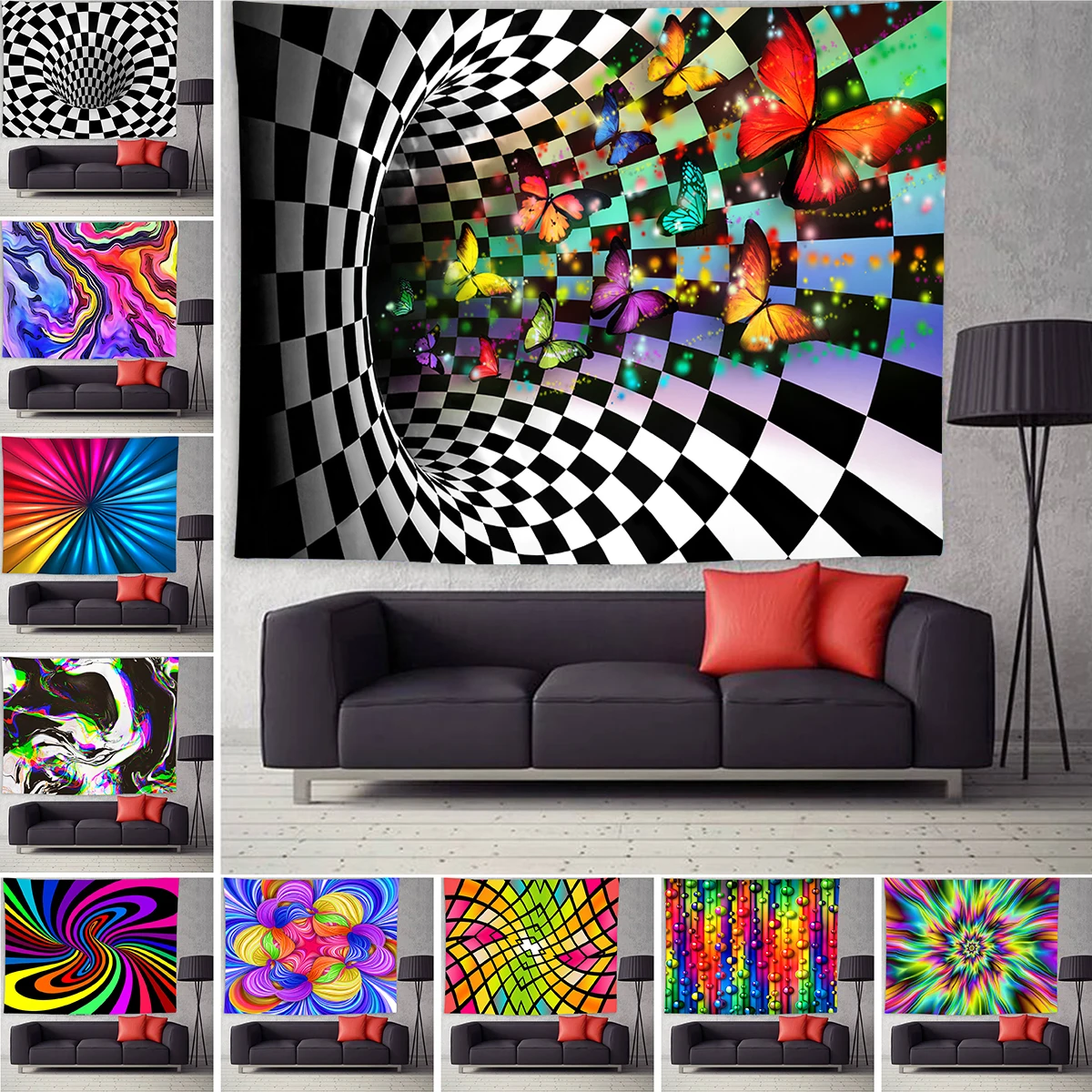 

Психоделическая искусство 3D печать, гобелен, настенный абстрактный геометрический гобелен, хиппи, украшение комнаты