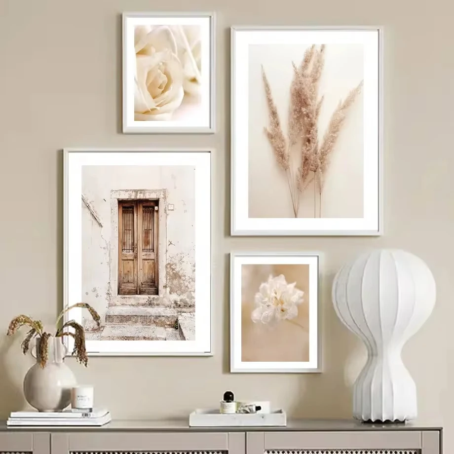 Богемная Осенняя бежевая тростниковая настенная Картина на холсте